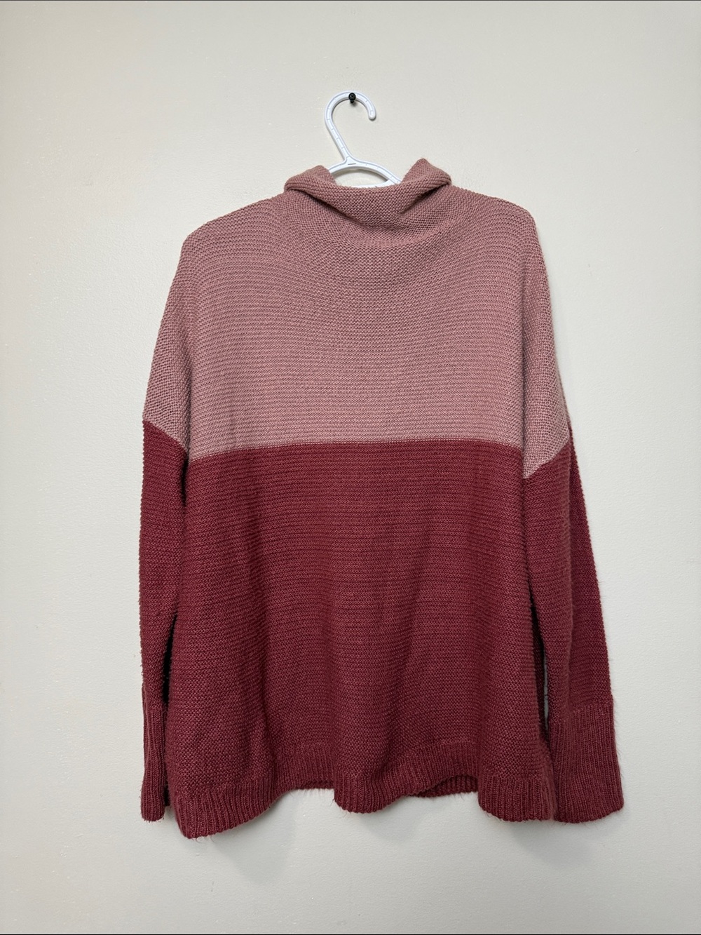 Cloth Two-Tone Cowl Neck Sweater in Dusty Rose & Wine size XXL